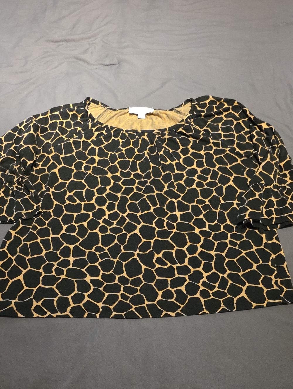 Michael Kors Black and Tan Giraffe Print Blouse